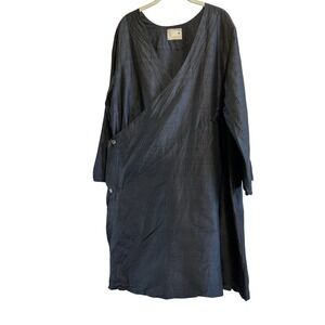 Blue Fish 100% Silk Wrap Dress Black Lagenlook Oversized Asymmetrical Size 1 US